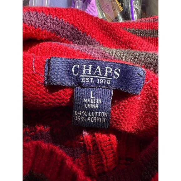 Chaps Retro Southwestern Tribal Aztec Cowl Neck Sweater Large Red Cowgirl - Picture 4 of 7